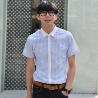 格缇妃 ぶ夏时尚潮男短袖衬衫职业白领纯棉韩版修身衬衣男装051-1#