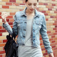 格缇妃 ぶ 2016韩版休闲修身显瘦百搭牛仔长袖短小外套女8716