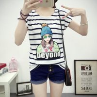 格缇妃 ぶ 2016新款夏装女装绣花短袖T恤修身圆领体恤女0187#