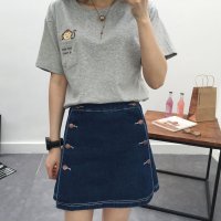 格缇妃 ぶ 2016新款高腰A字牛仔裙半身裙显瘦短裙排扣韩版包臀夏1973#