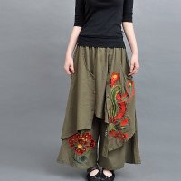 格缇妃 ぶ 民族风女装刺绣休闲大脚阔腿长裤子3031