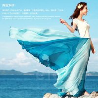 格缇妃 ぶ 2016大摆拖地女半身裙雪纺双色拼接半身波西米亚长裙夏8225