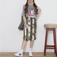 格缇妃 ぶ2016夏新款优雅条纹韩版百褶半身裙中长裙178#