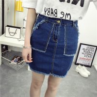 格缇妃 ぶ韩版毛边短裙牛仔裙女复古口袋显瘦包臀短裙半身裙8013#