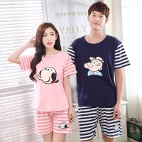 格缇妃 ぶ韩版情侣睡衣 夏季男女士家居服短袖短裤套头居家服套装1628#