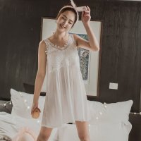 格缇妃 ぶ夏季女内衣睡衣女款薄款吊带短裙蕾丝睡裙子家居服8283#