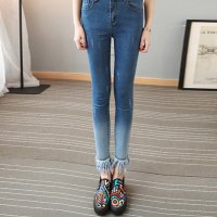 格缇妃 ぶ 2016时尚个性弹力显瘦裤脚流苏九分牛仔裤女1169#