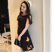 格缇妃 ぶ 2016夏季休闲蝴蝶刺绣修身大摆礼服连衣裙6321#