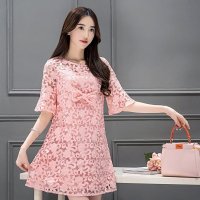格缇妃 ぶ2016新款夏装提花显瘦连衣裙喇叭袖蕾丝202#