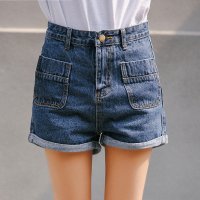格缇妃 ぶ 2016夏季新款百搭双口袋卷边牛仔短裤女6098#