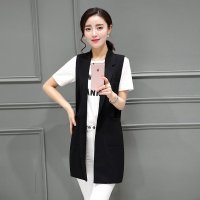 格缇妃 ぶ2016新款无袖显瘦背心薄马夹西装外套中长款马甲女士7712#