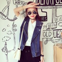 格缇妃 ぶ2016新款洋气出街时尚翻领显瘦牛仔马甲外套904#