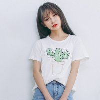 格缇妃 δ0895#2016夏装新款仙人掌印花短袖T恤上衣