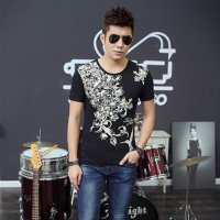 格缇妃 ぶ 2016新品短袖T恤夏季圆领印花T恤个性霸气衫图案青年男装上衣服8047