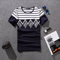 格缇妃 ぶ ω2016新品男士短袖衫韩版男装高弹竹节棉配横条男式T恤打底半袖