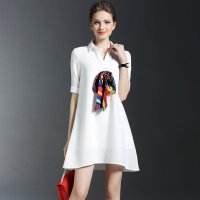 格缇妃 ぶ 2016夏装新款女装气质短袖宽松A字裙休闲连衣裙6508#