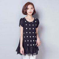 格缇妃 ぶ318#大码女装夏装胖m宽松波点雪纺衫胖妹妹加肥加大200斤连衣裙