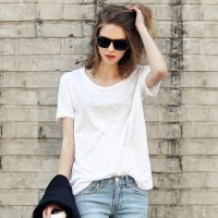 格缇妃 ぶ676#夏季新款欧美女装T恤竹节棉宽松圆领短袖t恤女纯色打底衫潮