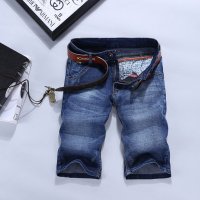 格缇妃 ぶ夏季超薄款高弹力牛仔短裤男装修身直筒五分中裤弹性7分马裤812#