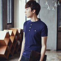 格缇妃 ぶ2016夏季质男装T恤短袖翻领韩版修身竹节棉男T恤衫半袖8813#