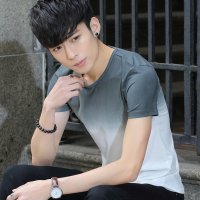 格缇妃 ぶ夏装潮流日系小清新渐变短袖t恤男修身圆领韩版T恤男装半袖1123#