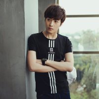 格缇妃 ぶ夏季大码男装竖条纹圆领印花修身短袖T恤男士韩版修身套头衫1112#