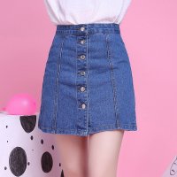 格缇妃 2016新款单排扣高腰牛仔半身裙韩版学院风包臀裙。