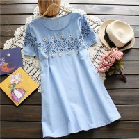 格缇妃 2016新款宽松刺绣棉麻短袖孕妇夏装连衣裙上衣ぶ1627#