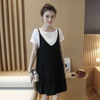 格缇妃 ぶ1950#孕妇装夏季短袖纯棉连衣裙夏装中长款背带裙吊带裙两件套女