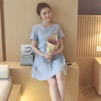 格缇妃 1610#可哺乳孕妇连衣裙孕妇装短袖中长款宽松大码条纹