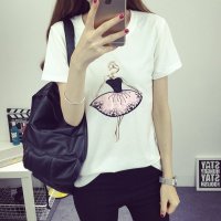 格缇妃 ぶ2016新款韩版百搭卡通女孩短袖棉打底T恤1622#