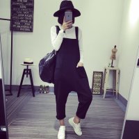 格缇妃 ぶ8595# 韩版百搭宽松显瘦毛圈口袋掉档跨裤女休闲连体背带裤.