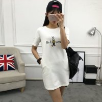格缇妃 ぶ3340#2016新款韩版直筒 圆领卡通兔子中长款打底短袖T恤.