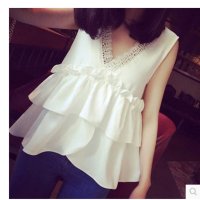 格缇妃 2016夏季V领不规则设计 修身无袖背心女裙摆小上衣ぶ5317#