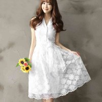 格缇妃 ぶ韩版中长款无袖公主清新修身a字学生欧根纱连衣裙女9862#