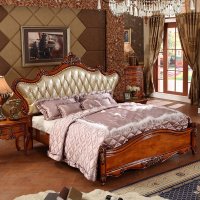 永旭家具 美式实木床乡村复古欧式双人床真皮床全实木床1.8米9905