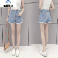 白色破洞牛仔短裤女夏季薄款上下毛边高腰阔腿裤宽松学生韩版裤子zyx
