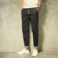 李维犀牛(LEEVIRHINO)2021秋冬新款高弹力松紧腰牛仔裤男宽松潮流显瘦小脚哈伦九分裤