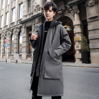 LEEVIRHINO男装冬季新款男士羽绒服男加厚保暖连帽时尚休闲中青少年中长款男士时尚羽绒服男士外套男潮款衣服李维犀牛