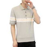 LEEVIRHINO2021年夏季新款商务休闲男士短袖Polo衫男装中青年棉质高弹力时尚拼色翻领t恤男士体恤李维犀牛-1