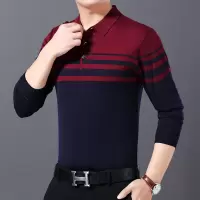 LEEVIRHINO2021年秋季新款中老年男士长袖Polo衫男士商务爸爸装翻领t恤男士T恤男拼色弹力POLO衫男装大码