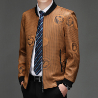 LEEVIRHINO男装2021年秋冬新款中青年夹克男士商务休闲男士夹克仿皮棒球领印花外套男士上衣长袖潮流衣服时尚