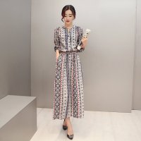 沫沫依莉 春夏碎花长连衣裙气质百搭长袖H型女士连衣裙优雅气质女装