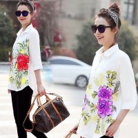 沫沫依莉 2016夏季通勤单排多扣绣花韩版修身显瘦白衬衫女上装