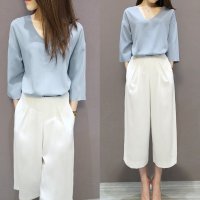 沫沫依莉 2016春夏季新款韩版阔腿裤女时尚T恤+阔腿裤两件套装女