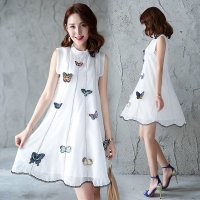 沫沫依莉 2016夏季新款蝴蝶连衣裙韩版修身显瘦无袖清新休闲简约时尚优雅女