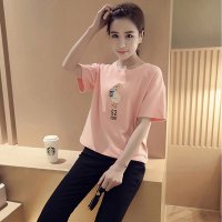 沫沫依莉 2016新款女夏季短袖T恤宽松休闲甜美创意卡通图案短袖T恤棉