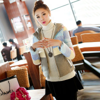 沫沫依莉 冬季新款女装短款羽绒服休闲口袋连帽长袖多色拼接棉衣外套