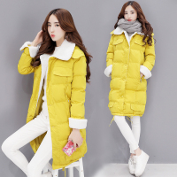 沫沫依莉 女装中长款棉衣外套纯色口袋破单排扣长袖翻领加厚大衣