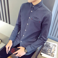 沫沫依莉 秋冬季新品方领衬衫男装单排扣长袖口袋装饰字母拼接衬衣